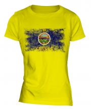 Kansas State Distressed Flag Ladies T-Shirt