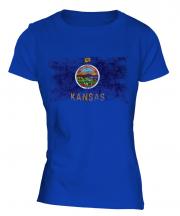 Kansas State Distressed Flag Ladies T-Shirt