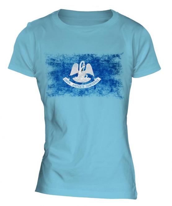 Louisiana State Distressed Flag Ladies T-Shirt