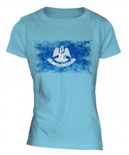 Louisiana State Distressed Flag Ladies T-Shirt