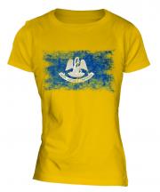Louisiana State Distressed Flag Ladies T-Shirt