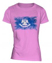 Louisiana State Distressed Flag Ladies T-Shirt