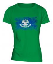 Louisiana State Distressed Flag Ladies T-Shirt