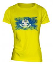 Louisiana State Distressed Flag Ladies T-Shirt