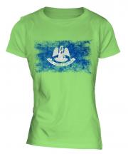 Louisiana State Distressed Flag Ladies T-Shirt