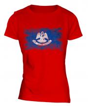 Louisiana State Distressed Flag Ladies T-Shirt