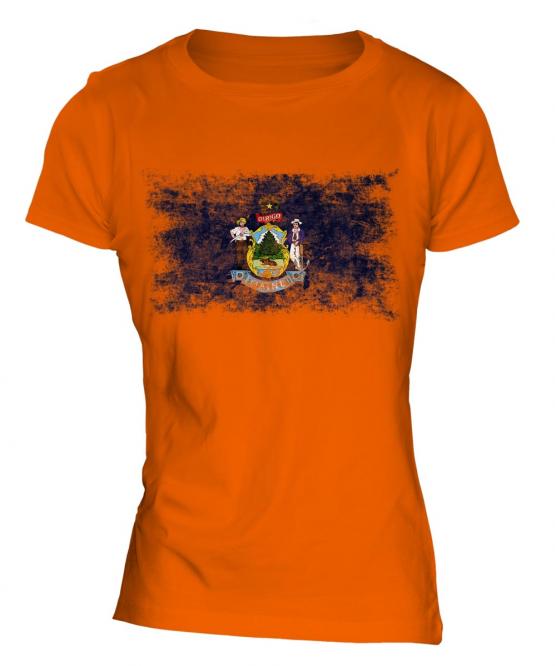 Maine State Distressed Flag Ladies T-Shirt