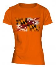 Maryland State Distressed Flag Ladies T-Shirt