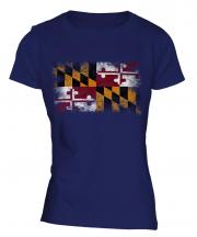 Maryland State Distressed Flag Ladies T-Shirt
