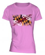 Maryland State Distressed Flag Ladies T-Shirt