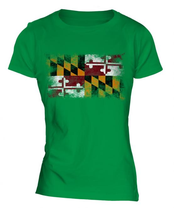 Maryland State Distressed Flag Ladies T-Shirt