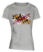 Maryland State Distressed Flag Ladies T-Shirt
