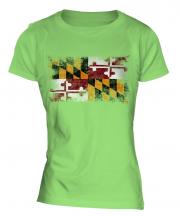 Maryland State Distressed Flag Ladies T-Shirt