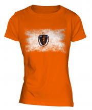 Massachusetts State Distressed Flag Ladies T-Shirt
