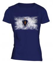Massachusetts State Distressed Flag Ladies T-Shirt