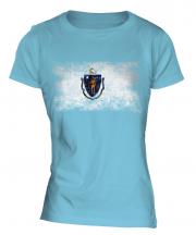 Massachusetts State Distressed Flag Ladies T-Shirt