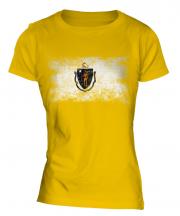 Massachusetts State Distressed Flag Ladies T-Shirt