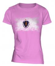Massachusetts State Distressed Flag Ladies T-Shirt