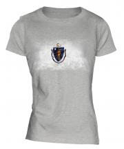 Massachusetts State Distressed Flag Ladies T-Shirt