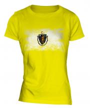 Massachusetts State Distressed Flag Ladies T-Shirt