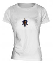 Massachusetts State Distressed Flag Ladies T-Shirt