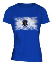 Massachusetts State Distressed Flag Ladies T-Shirt