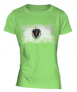 Massachusetts State Distressed Flag Ladies T-Shirt