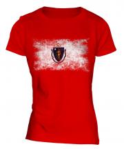 Massachusetts State Distressed Flag Ladies T-Shirt