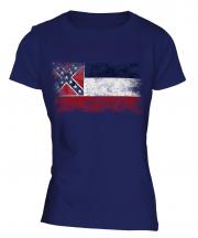 Mississippi State Distressed Flag Ladies T-Shirt