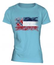 Mississippi State Distressed Flag Ladies T-Shirt
