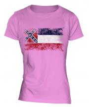 Mississippi State Distressed Flag Ladies T-Shirt