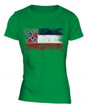 Mississippi State Distressed Flag Ladies T-Shirt