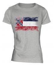 Mississippi State Distressed Flag Ladies T-Shirt