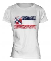 Mississippi State Distressed Flag Ladies T-Shirt