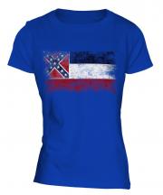 Mississippi State Distressed Flag Ladies T-Shirt