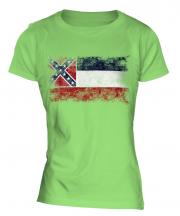 Mississippi State Distressed Flag Ladies T-Shirt