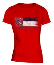 Mississippi State Distressed Flag Ladies T-Shirt