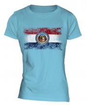Missouri State Distressed Flag Ladies T-Shirt