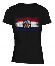 Missouri State Distressed Flag Ladies T-Shirt