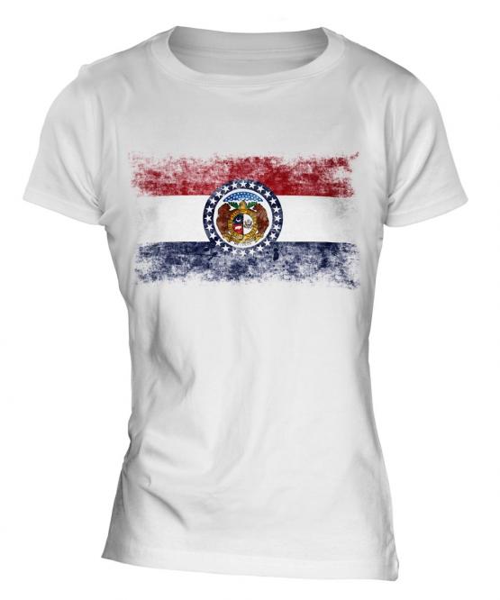 Missouri State Distressed Flag Ladies T-Shirt