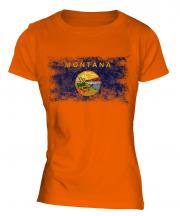 Montana State Distressed Flag Ladies T-Shirt