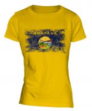 Montana State Distressed Flag Ladies T-Shirt