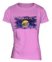 Montana State Distressed Flag Ladies T-Shirt