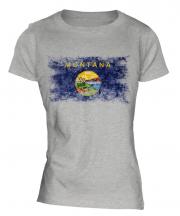 Montana State Distressed Flag Ladies T-Shirt