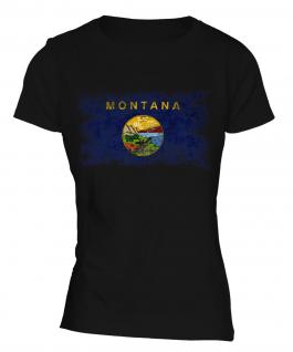 Montana State Distressed Flag Ladies T-Shirt