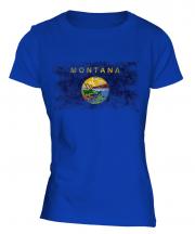 Montana State Distressed Flag Ladies T-Shirt