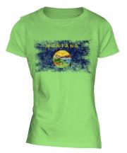 Montana State Distressed Flag Ladies T-Shirt