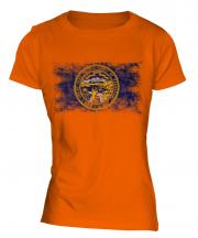 Nebraska State Distressed Flag Ladies T-Shirt