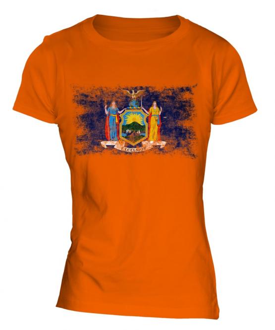 New York State Distressed Flag Ladies T-Shirt