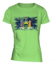 New York State Distressed Flag Ladies T-Shirt